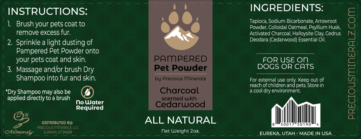 Pampered Pet Powder (Dry Shampoo) - Charcoal, Scented - 2 oz
