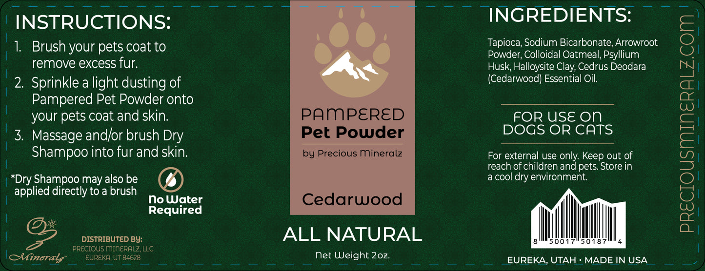 Pampered Pet Powder (Dry Shampoo) - Scented (Cedarwood) - 2 oz