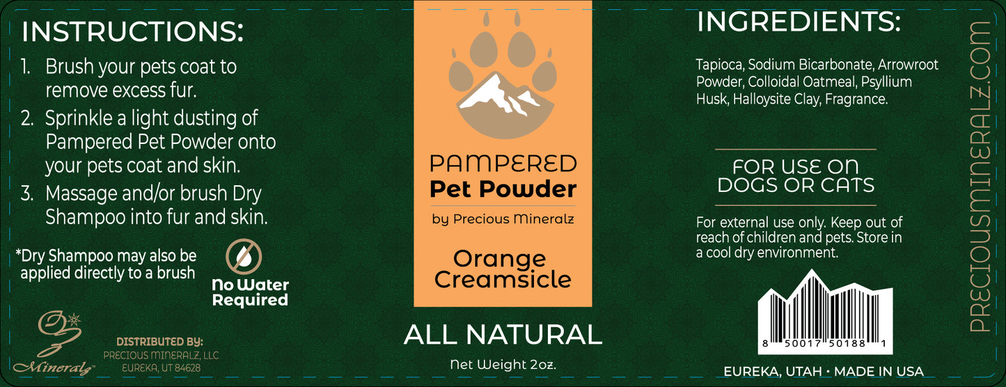 Pampered Pet Powder (Dry Shampoo) - Scented (Orange Creamsicle) - 2 oz